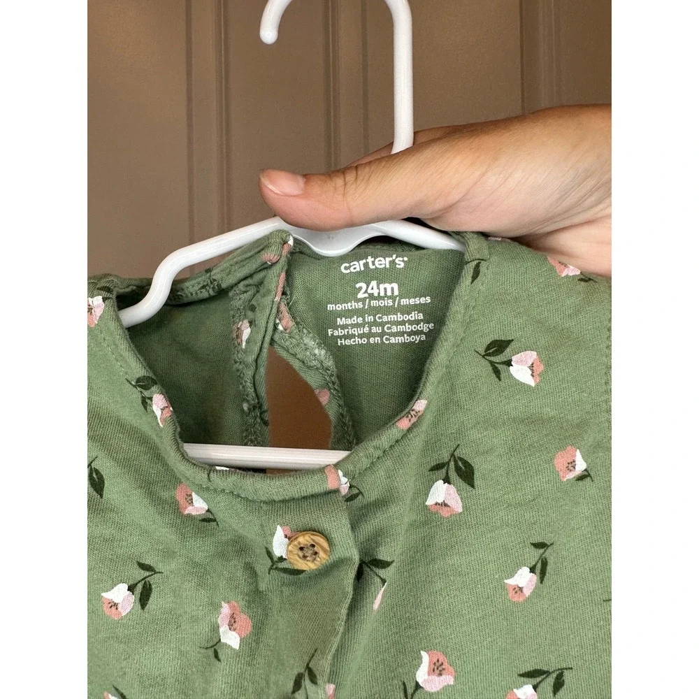 Carters Baby Girls Green‎ Floral Romper Jumpsuit Outfit Size 24 Months